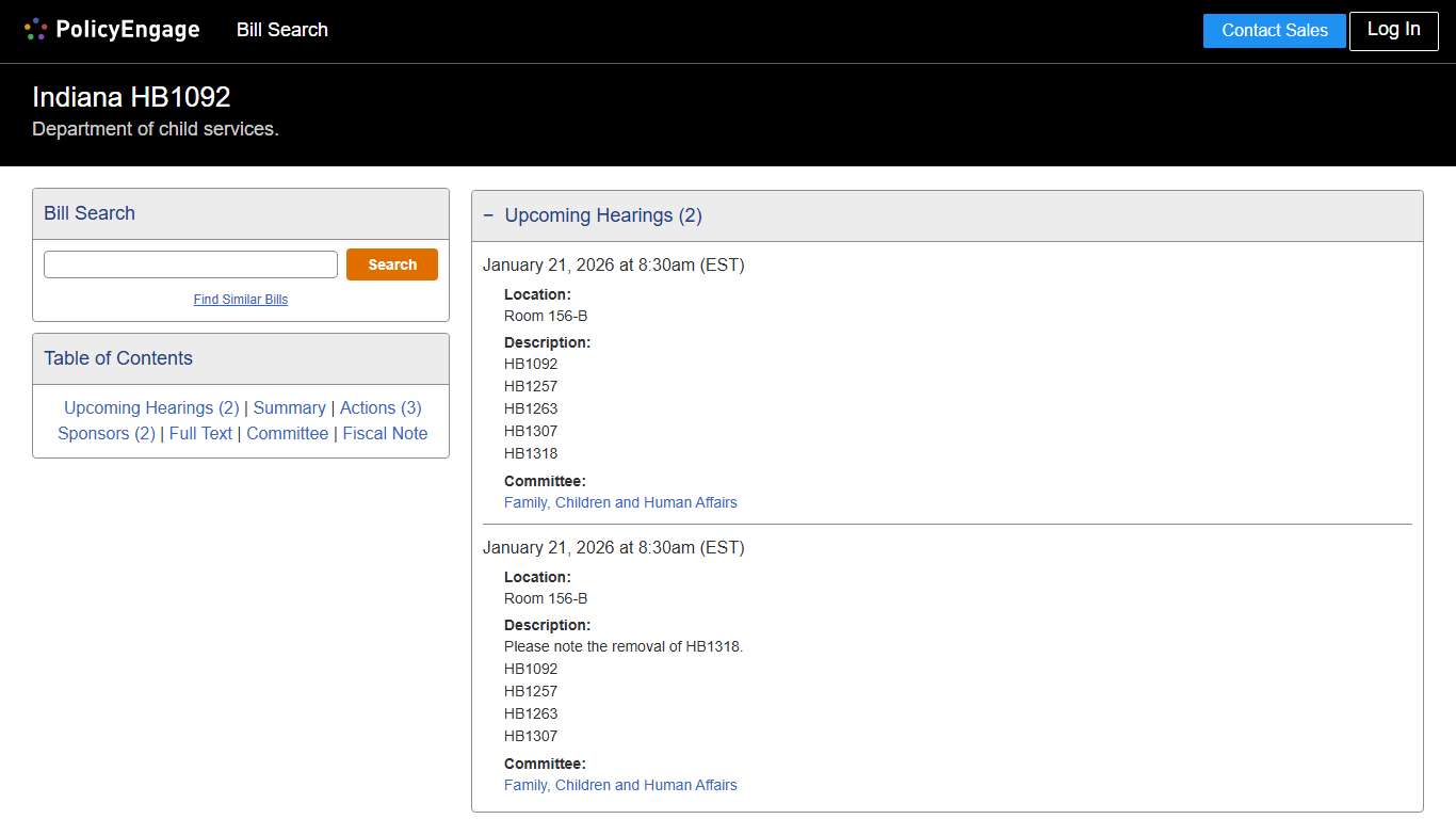 HB1092 | Indiana 2026 | Department of child services. - Legislative Tracking | PolicyEngage